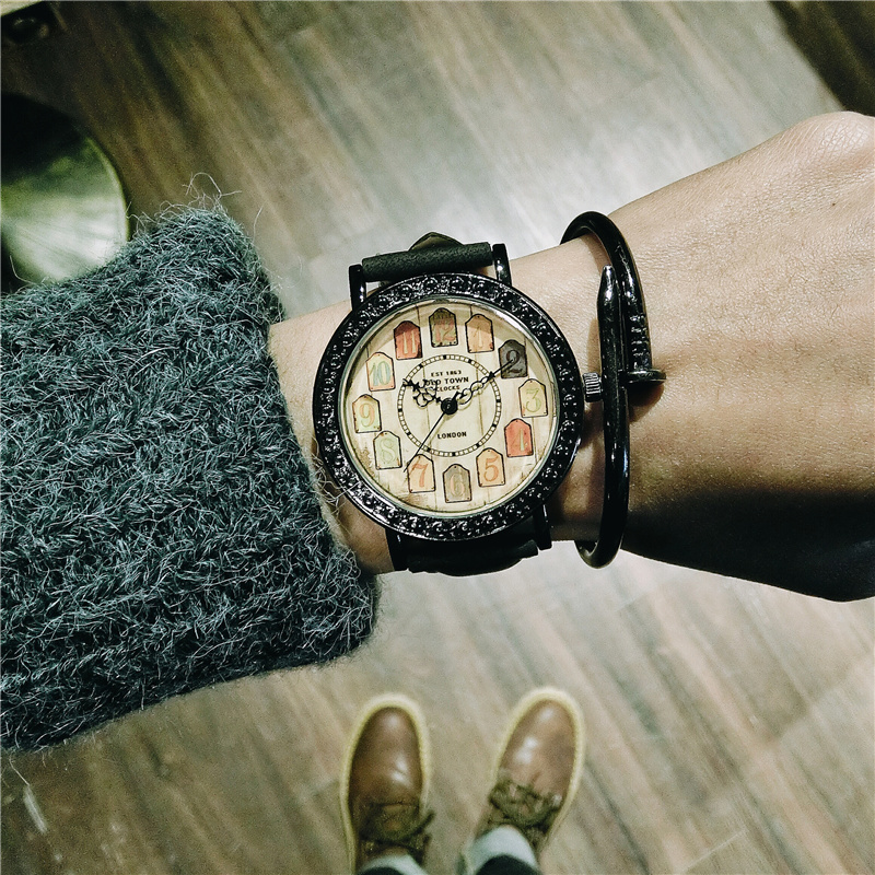 韓版時尚潮流簡約休閑大氣個性男女中學生復古港風歐美大表盤手表