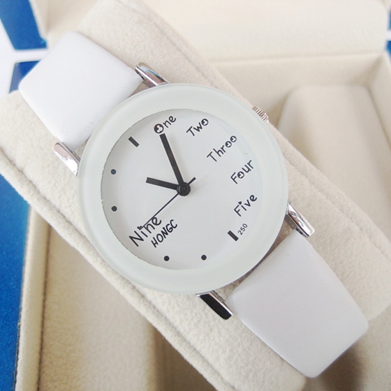 手表女學生款韓版簡約石英電子表皮帶白色防水高初中學生情侶手表